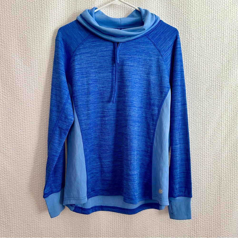Free Country Free2B Blue Hooded Athletic Pullover Zip Pocket Sweatshirt Large